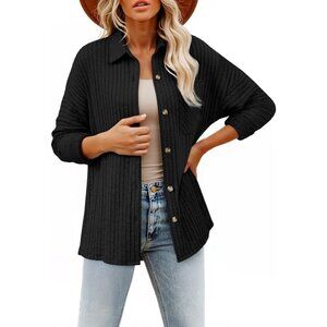 Women's Long Sleeve Black Button Down Jacket Shirts Loose Sweater Blouses Tops